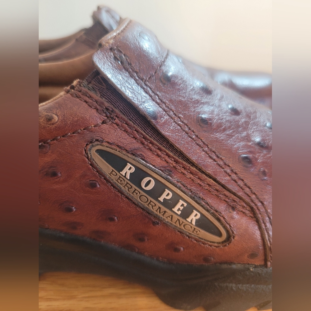 Roper Faux Ostrich Print Leather Slip-on Clog Shoes Sz 6.5